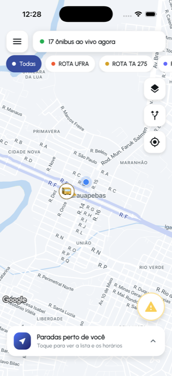 Mapa com os ônibus de Parauapebas em tempo real